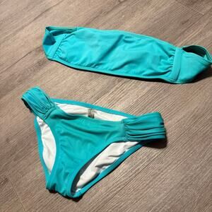 Victoria’s Secret Bikini Set Sz Sm Bandeau Top, Ruched Hipster Bottoms Teal Blue